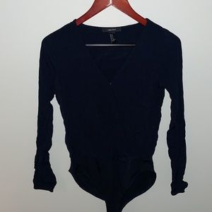 Black Deep V Long Sleeve Bodysuit